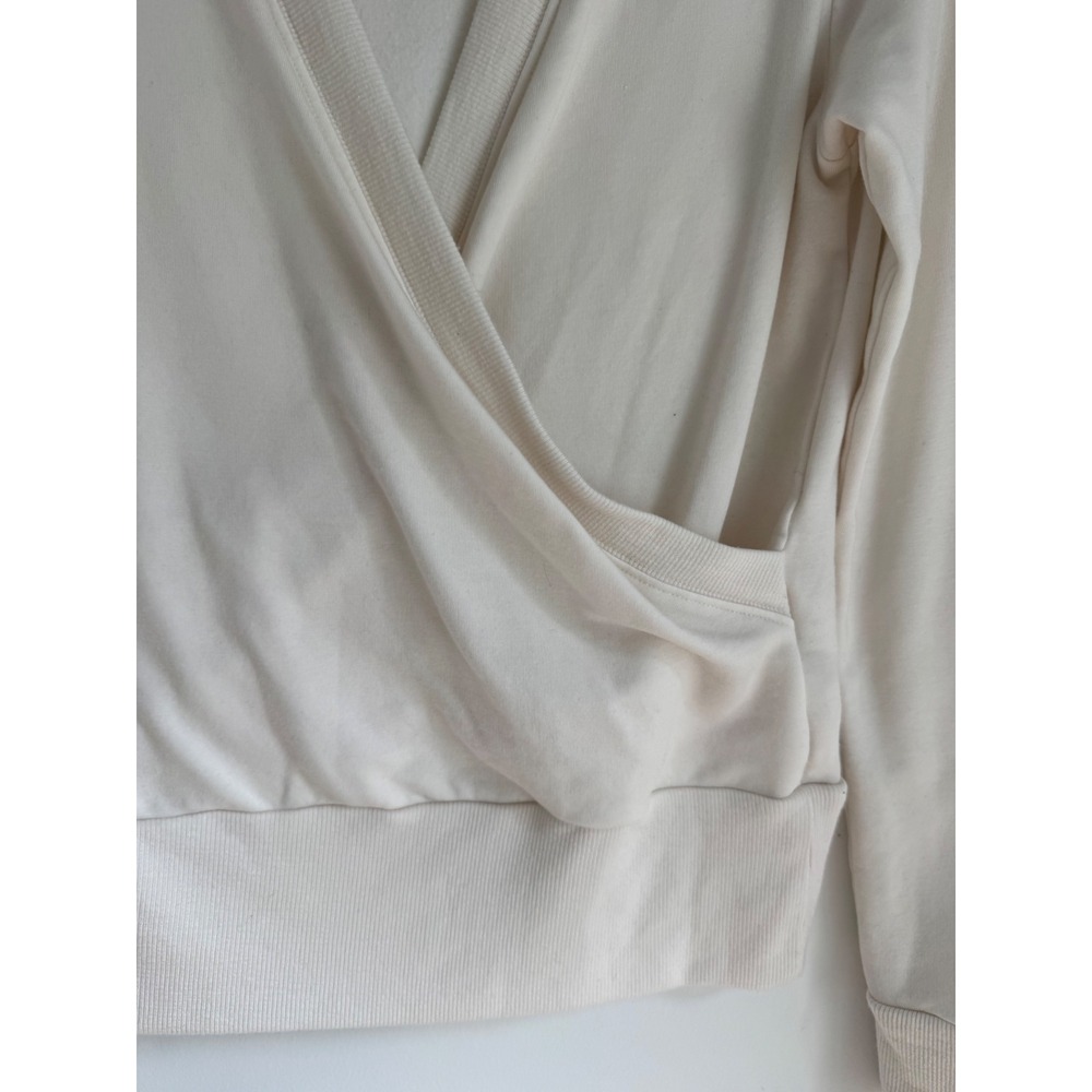 Athleta Coaster Luxe V-Neck Wrap Sweatshirt Cream White Thumbhole Small S - Picture 5 of 16